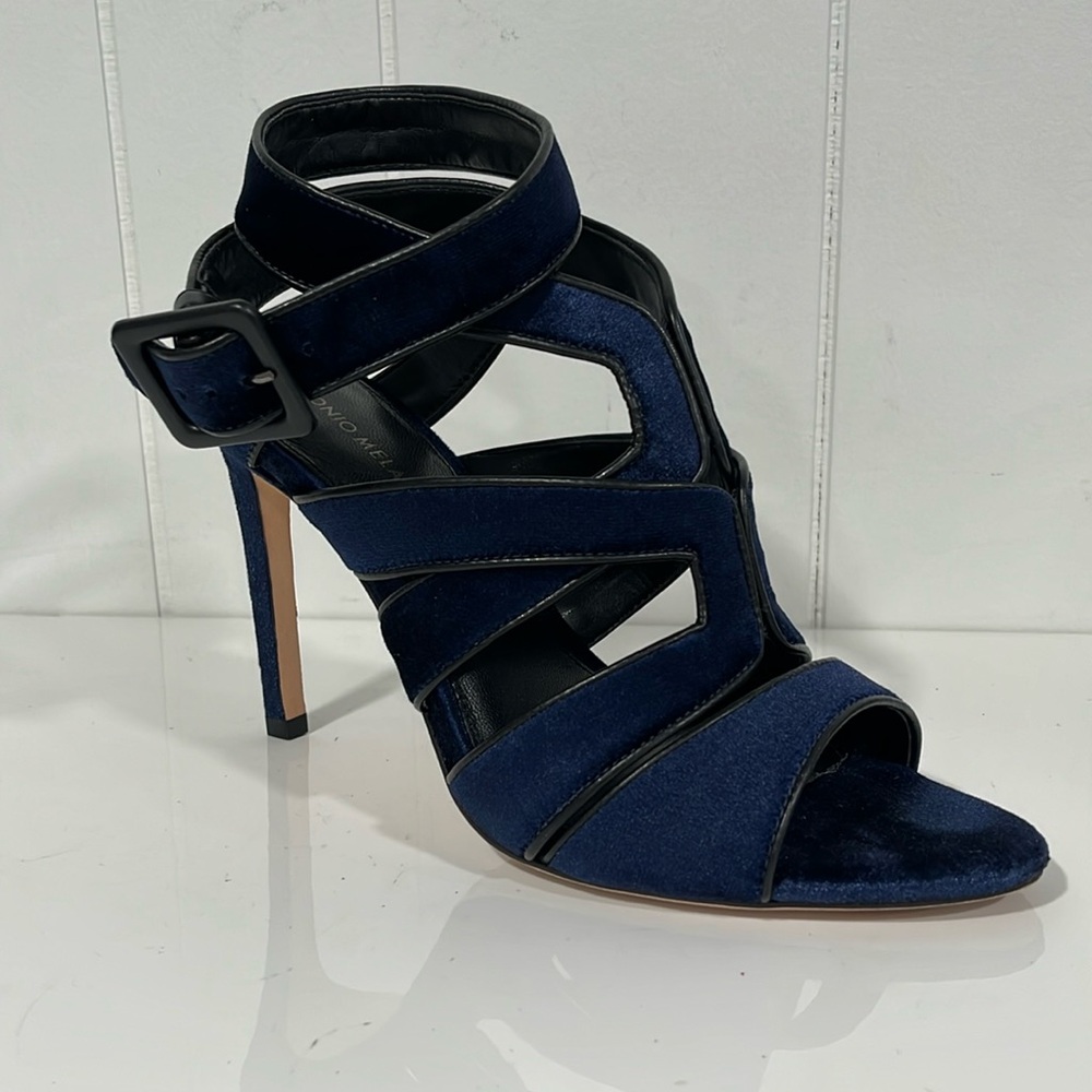 Antonio Melani Avett Velvet Sandals‎  Navy/black sz 10M glam whimsical stiletto